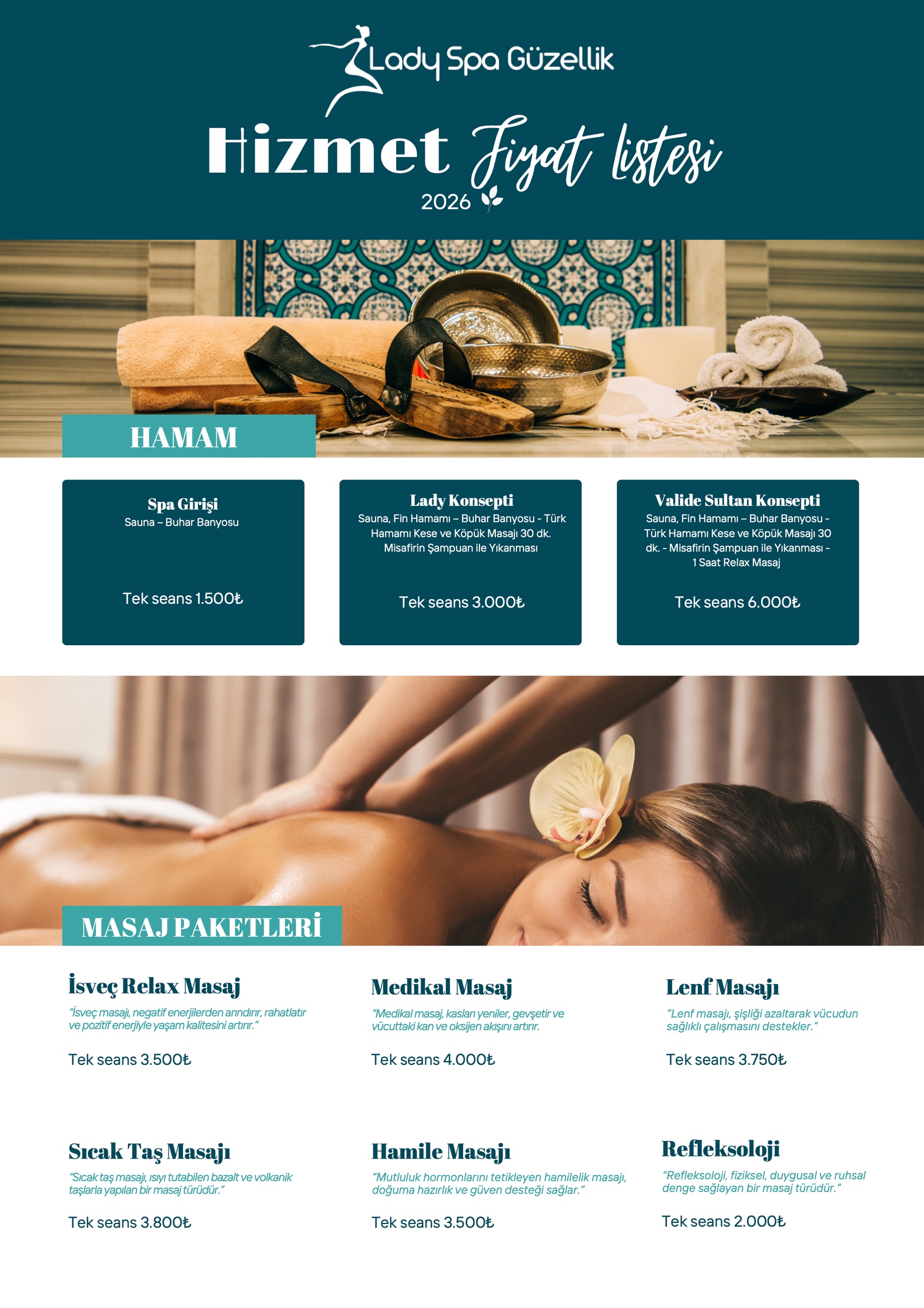 Lady Spa Güzellik 2026 Hizmet Fiyat Listesi – Sayfa 1